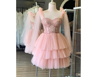 Perlen Trägerloses Tüll Minikleid: Korsett Abiballkleid