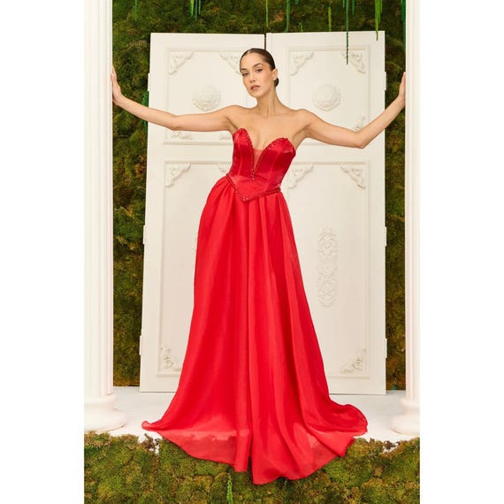 blue dress for baby girl Strapless Long A-Line Prom Dress with Beaded Bodice Sage / 0
