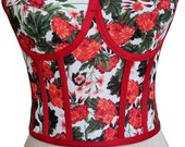 Red Floral Corset Top, Bridal Lingerie Bustier, Underwire Strapless