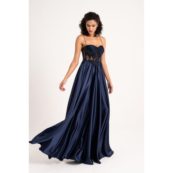 green emerald velvet dress A-Line Embroidered Bodice Open Criss Cross Back Long Prom Dress 6 / Turquoise main image 1