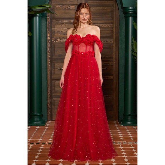 open lace back dress Here for Love Off Shoulder Mesh Maxi Dress Red Size M