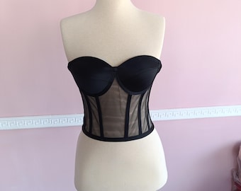 Black Transparent Corset Bustier – Strapless Satin Crop Top | Laced Chic Night Dress