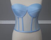Ice Blue Satin Boned Bustier | Sheer Strapless Corset Top