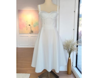 White Satin Midi Corset Dress: Elegant Bridal Midi - Etsy