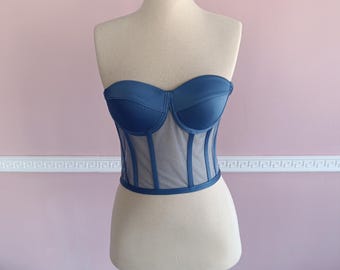 Indigo Mesh Bustier Corset Top – Boned Strapless Lingerie