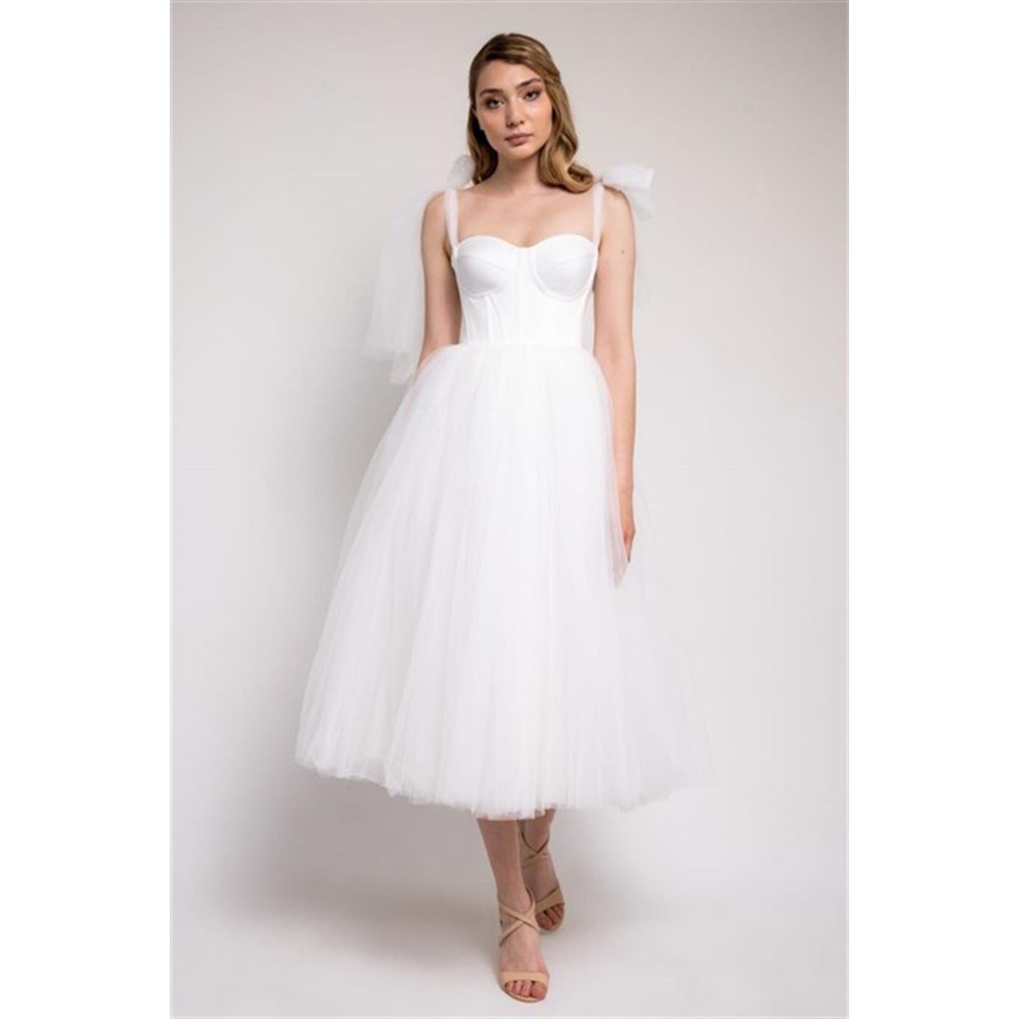 Tulle Corset Midi Dress: Strapless Evening Gown