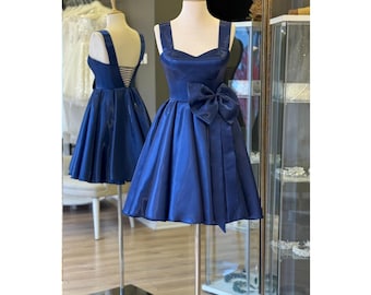 Satin Mini Party Dress: Corset Back Bow Prom Dress