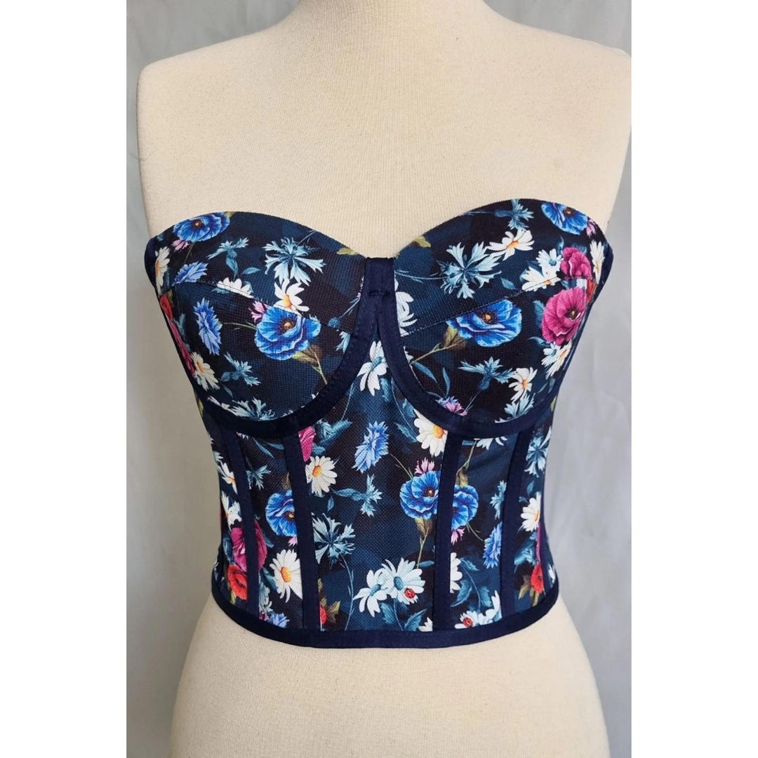 Haut corset fleuri à lacets bustier en polyester sans bretelles