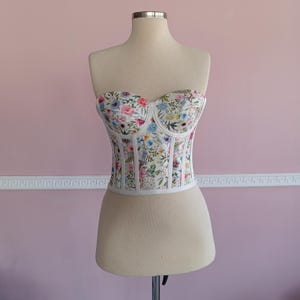 Floral Corset Bustier Top, Strapless Lace-up Crop Corset, Vintage Style Cottagecore Corset, Wedding Guest Bustier, Prom Party Top