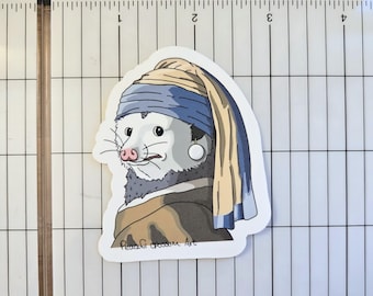 Opossum With the Pearl Earring Matte Sticker