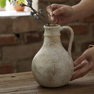 Rustic Handmade Ceramic Vase | Vintage Farmhouse Pottery for Flower Arrangement |25.8cm