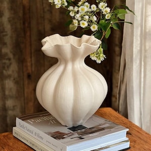 French White Ceramic Vase: Frosted Grain, Antique Style Terrarium
