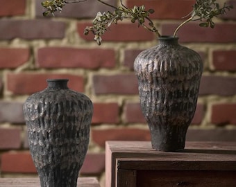 Black Ceramic Vase| Handmade Wabi-Sabi Pottery| Japandi Home Decor