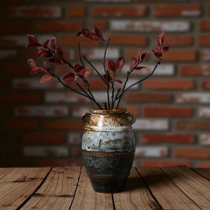 手作りの素朴な陶器の花瓶 | わびさびの装飾 | ヴィンテージの土鍋