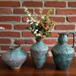 Handmade Vintage Ceramic Vase | Wabi Sabi Stoneware Pottery | Rustic Organic Clay Art |  Textured Retro Vase for Shelf or Home Decor