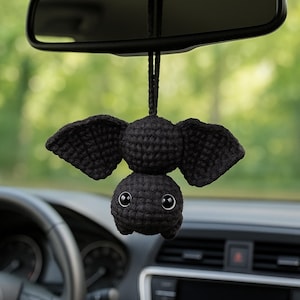 Cute Crochet Hanging Bat | Handmade Car Rearview Mirror Charm | Gothic Car Decor Gift
