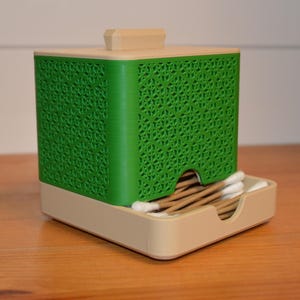Cotton Swab Dispenser with Kumiko Pattern – Q-Tip Box for Bathroom & Cosmetics – Storage Container in Modern Design