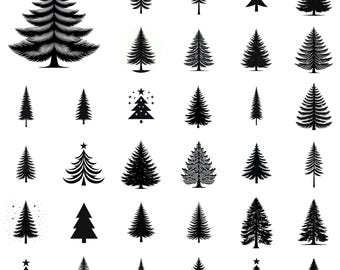 Christmas Tree PNG Bundle: Pine Silhouette Clipart (Digital Download)