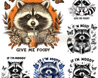 Funny Raccoon Png Bundle: Moody Foody Sarcastic Designs (Digital Download)