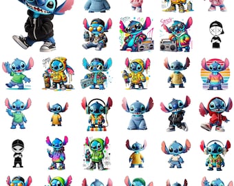 Streetwear Stitch PNG Bundle: Blue Character Clipart (Digital Download)