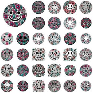 Happy Flowers Png Bundle, Vintage Sublimation Shirt Design, Smile Flowers, Happy Daisy Smile, Icon Classic Smiley, Smiling Face Clipart