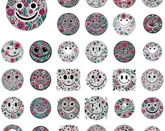 PNG-bundel met bloemen smiley: vintage shirtontwerp (digitale download)