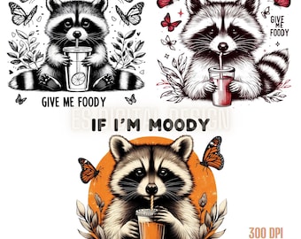 Funny Raccoon PNG Bundle: Moody Foody Design (Digital Download)