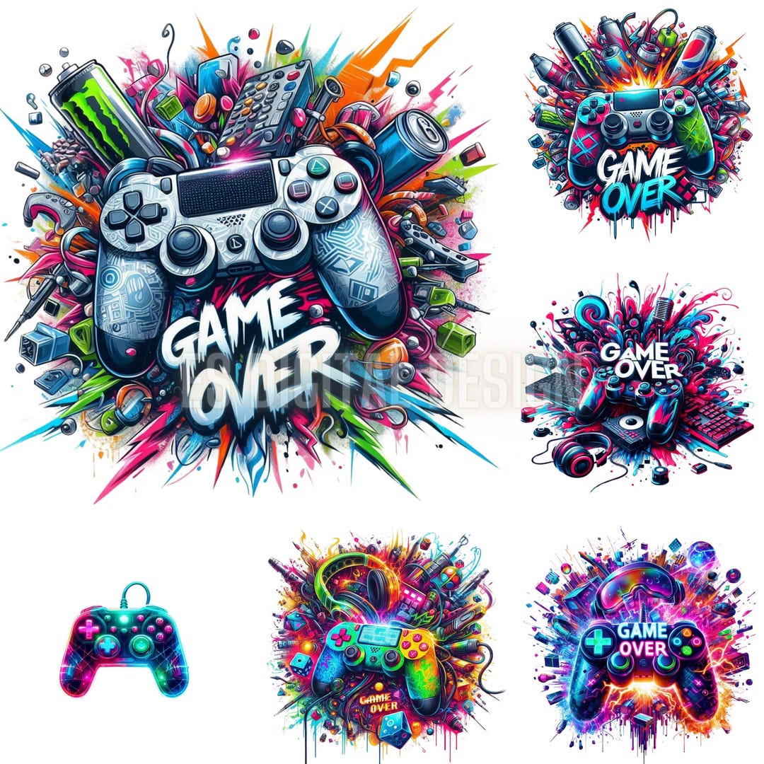 game-over-png-bundle-watercolor-gamer-clipart-digital-download-etsy