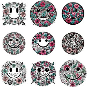 Happy Flowers Png Bundle, Vintage Sublimation Shirt Design, Smile Flowers, Happy Daisy Smile, Icon Classic Smiley, Smiling Face Clipart
