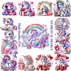 Valentines Day Unicorn Png Bundle, Rainbow Unicorn Clipart, Baby Unicorn Collection Clipart, Magic Unicorn, Unicorn Birthday Girl Clipart