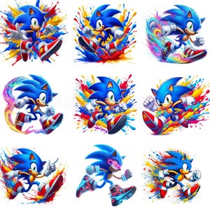 Cartoon Sonic Png Bundle, Watercolor and Splatter Styles, T-Shirts, Posters, Mugs, Sonic The Hedgehog, Sonic Clipart, Faster Blue Character