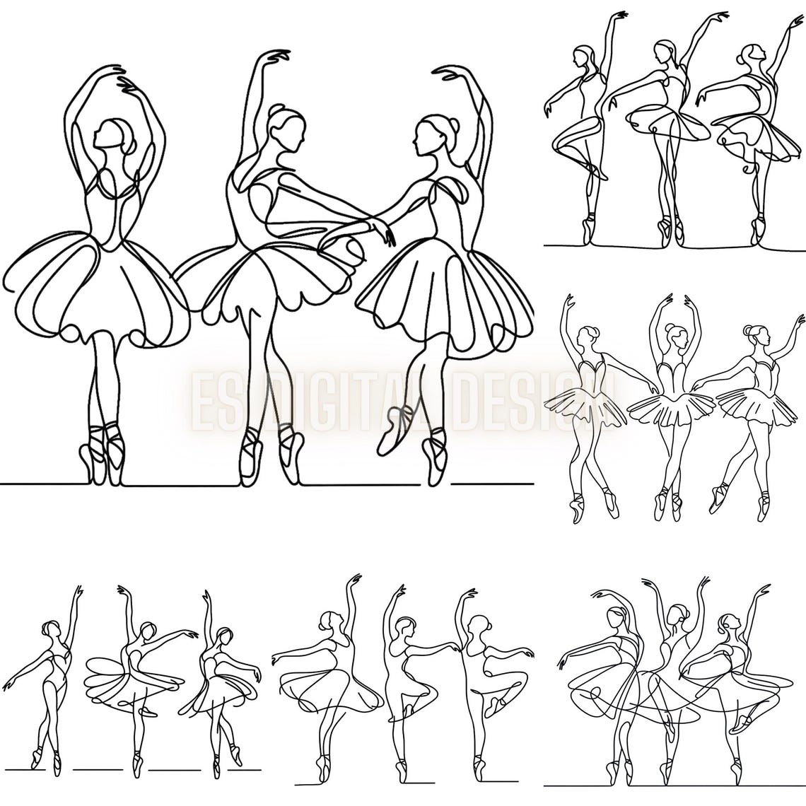 Ballerina Line Art PNG Bundle: Ballet Dancer Clipart (digital Download ...