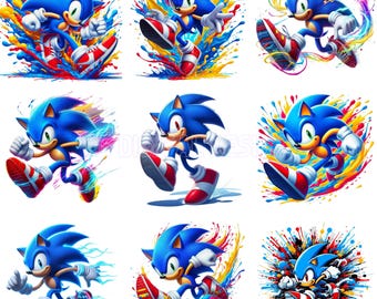 Watercolor Sonic PNG Bundle: T-Shirt Poster Mug Clipart (Digital Download)