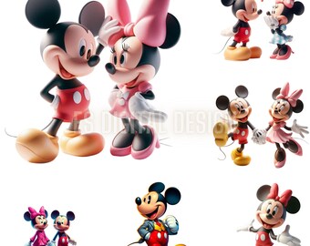 Minnie and Mickey Mouse Clip Art Bundle: T-Shirt, Mug, Hat Design (Digital Download)