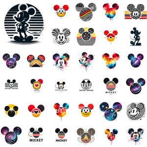 Mickey Mouse Bundle Png, Mickey Mouse PNG, Minnie Mouse PNG, Mickey and Minnie Head Clipart, Colorful Mickey Head Silhouette, Gift