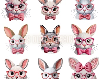 Paquete PNG de Conejito de Pascua Retro: Diseños de Bordado Falso (Descarga Digital)