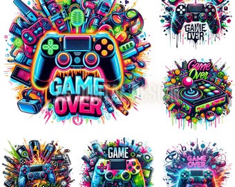Paquete PNG de Game Over: Diseños de imágenes prediseñadas de jugador (descarga digital)