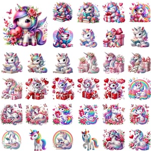 Valentines Day Unicorn Png Bundle, Rainbow Unicorn Clipart, Baby Unicorn Collection Clipart, Magic Unicorn, Unicorn Birthday Girl Clipart