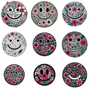 Happy Flowers Png Bundle, Vintage Sublimation Shirt Design, Smile Flowers, Happy Daisy Smile, Icon Classic Smiley, Smiling Face Clipart