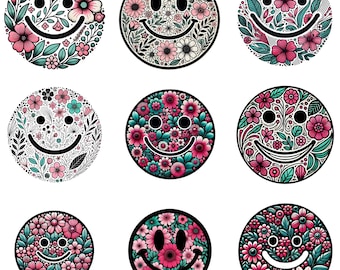 Blumen Smiley PNG Bundle: Vintage Shirt Design (digitaler Download)