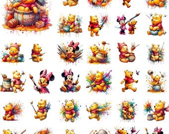 Watercolor Winnie Clipart Bundle: 37 Transparent PNG Images (Digital Download)