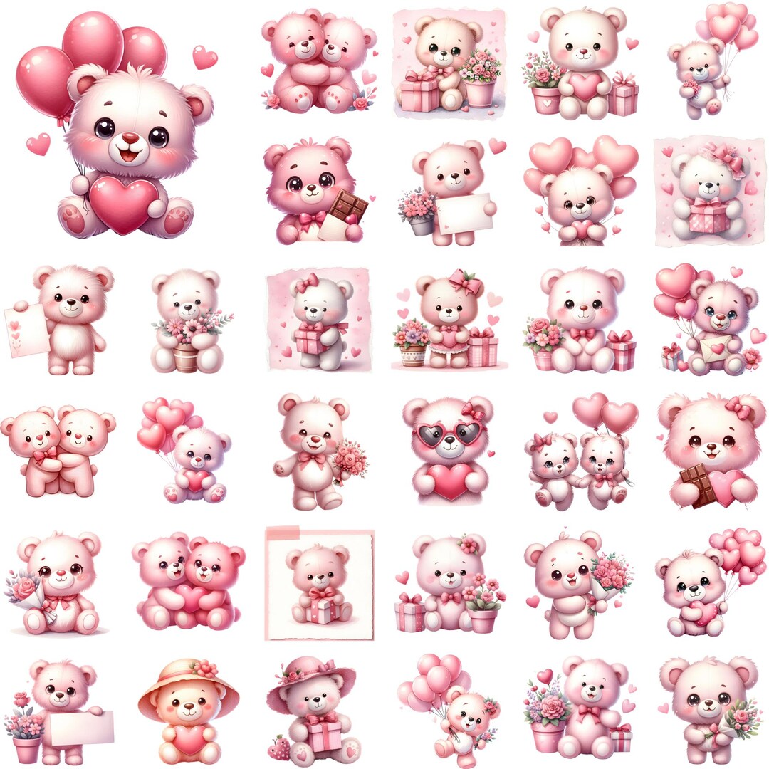 Pink Teddy Bear Clipart Bundle: Baby Shower PNG (digital Download) - Etsy