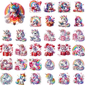 Valentines Day Unicorn Png Bundle, Rainbow Unicorn Clipart, Baby Unicorn Collection Clipart, Magic Unicorn, Unicorn Birthday Girl Clipart