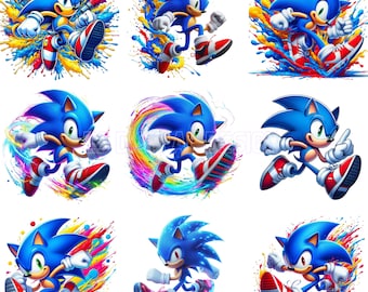 Watercolor Sonic Clipart PNG Bundle: T-Shirts, Posters, Mugs (Digital Download)