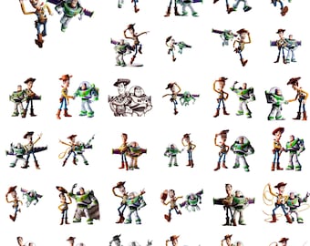 Paquete de imágenes prediseñadas PNG de Woody y Buzz de Disney, gráficos de Toy Story (descarga digital)