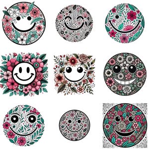Happy Flowers Png Bundle, Vintage Sublimation Shirt Design, Smile Flowers, Happy Daisy Smile, Icon Classic Smiley, Smiling Face Clipart