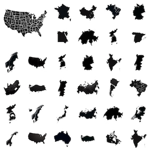 Bundle de silhouettes de carte des pays au format PNG, Clipart contours de pays, pays du monde, Europe, Afrique, Asie pays silhouette, monde, cadeaux