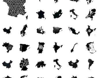 Countries Map Silhouettes PNG Bundle: World Outlines Clipart (Digital Download)