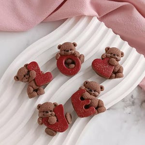 Mini Love Bears 2D Silicone Mold Bear Silicone Mould for Making Decor Bento Cake Pops Cupcake Fondant Chocolate Valentines Soap molds "LOVE"+Bear Heart