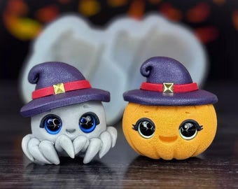 Pumkin with Spider Halloween Silicone Molds Spooky Fondant Chocolate for Cakes Cupcakes Baby Shower Soap Candles Squishy Mold Mould | 2-in-1